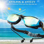 Swim Goggles,Swimming Goggles No Leaking Anti Fog UV Full Protection with Nose Clip Earplugs,Swim Pool Goggles for Adult Men Women Youth