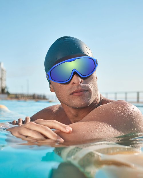 Freela 2 Pack Swimming Goggles for Adult Men Women Youth, 180° Wide View Anti Fog UV Protection Soft Silicone Waterproof No Leak Clear Swim Goggles, Underwater Beach Open Water Pool Goggles Blue Green